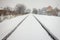 Nice perspective view of railway in snow. Winter landscape with