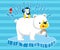 Nice polar bear and penguin cartoon catch fish