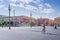 Nice, Provance, Alpes, Cote d`Azur, French,August 15, 2018: View of the place Massena square with people riding a bike.