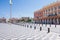 Nice, Provance, Alpes, Cote d`Azur, French, August 15, 2018;A view of the place Massena square with tramway rails, pavement built.