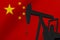 Nice pumpjack oil extraction with China flag 3d render