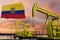 Nice pumpjack oil extraction and cloudy sky in sunset with the Ecuador flag