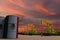 Nice pumpjack oil extraction and cloudy sky in sunset with the MEXICO flag on oil barrels 3D rendering