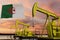Nice pumpjack oil extraction and cloudy sky in sunset with the PDVSA VENEZUELA Opec flag Organization of the Petroleum Exporting C