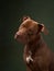 Nice red dog . Charming American pit bull terrier on a green background