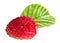 Nice and red single raspberry with leaf