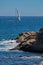 Nice sailboat on the Spanish ocean in Costa Brava