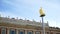 Nice sky statue. Action. Statue from Conversation a Nice by Jaume Plensa made in 2007 on place Massena in Nice, France