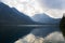 Nice sun rays over Vorderer langbathsee lake in Austria Alp mountain