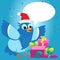 Nice Talking With You. Merry Christmas Card With Cartoon Blue Bird Vector. Christmas Presents Gift Vector.