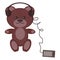 Nice teddy bear with headphones and player