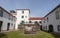 Nice view of the white buildings and fountain in the Pazo de MariÃ±Ã¡n in Galicia, Spain