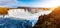 Nice views of the bright sunlit powerful Godafoss cascade. Location Skjalfandafljot river, Iceland, Europe. Beauty world