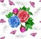 Nice watercolor flowers and butterflies seamless pattern