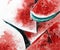Nice watercolor hand painted red sliced watermelon illustration for use in veg advertisement, porster, card, banner and food