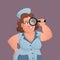 Nice woman ophthalmologist in hospital uniform with magnifying glass and magnifying glass.