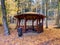 Nice wooden hikers shelter or pavilon in autumnal forest