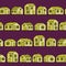 Nice yellow Houses set with purple background. Vector seamless pattern.