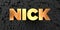 Nick - Gold text on black background - 3D rendered royalty free stock picture