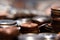Nickels dimes and quarters with a shallow depth of field and selective focus about to collapse