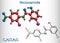 Niclosamide molecule. It is chlorinated salicylanilide, antihelminthic drug for the treatment of tapeworm infections