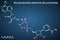 Nicotinamide adenine dinucleotide oxidized form, NAD+ coenzyme molecule. Structural chemical formula on the dark blue background