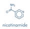 Nicotinamide drug and vitamin molecule. Skeletal formula.