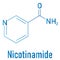 Nicotinamide drug and vitamin molecule. Skeletal formula.