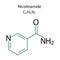 Nicotinamide formula. Line drawing. Vector illustration. Stock image.