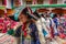 Nidentified Zanskari women wearing ethnic costumes and traditional Ladakhi headdress with turquoise stones called Perakh Perak