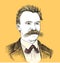 Nietzsche portrait in line art illustration. Editable layers.