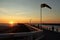 Nieuwpoort in Belgium. Pier and harbor entrance at sunset.