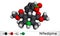 Nifedipine, molecule. It is dihydropyridine calcium channel blocking agent. Molecular model. 3D rendering