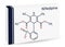 Nifedipine, molecule. It is dihydropyridine calcium channel blocking agent. Skeletal chemical formula. Paper packaging for drugs