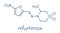 Nifurtimox antiparasitic drug molecule. Used in treatment of Chagas disease and sleeping sickness. Skeletal formula.