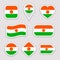Niger flag vector set. Nigerian national flags stickers collection. Vector isolated geometric icons. Web, sports pages, patriotic,