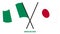 Nigeria and Japan Flags Crossed And Waving Flat Style. Official Proportion. Correct Colors