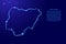 Nigeria map from the contour classic blue color brush lines different thickness and glowing stars on dark background. Vector