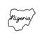 Nigeria outline map with the handwritten country name. Continuous line drawing of patriotic home sign