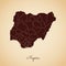 Nigeria region map: retro style brown outline on.