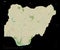 Nigeria shape on black. Topo Humanitarian