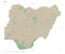 Nigeria shape on white. Topo standard