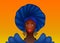 Nigerian Headtie, portrait African American woman wearing an ethnic Afro turban. Beauty black girl in Yoruba Wedding clothes hair