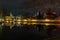 Nigh city Ceske Budejovice with reflection in Malse river