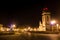 Night above historic center of Bechyne with christmas tree.