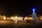 Night above historic center of Bechyne with christmas tree.