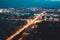 Night Aerial Bird`s-eye View Of Cityscape Skyline. Residential District