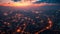 Night aerial cityscape with light and lightgrid line overlay
