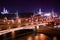 Night aerial panorama to Bolshoy Moskvoretsky Bridge, towers of Moscow Kremlin and Saint Basil Cathedral