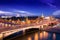 Night aerial panorama to Bolshoy Moskvoretsky Bridge, towers of Moscow Kremlin and Saint Basil Cathedral